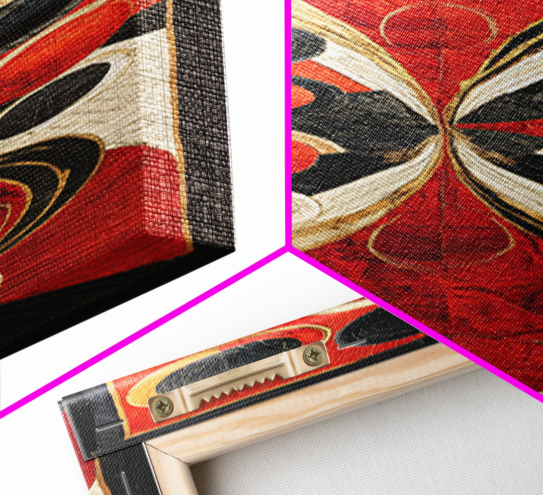 Red Black Gold Geometric Canvas Print, Abstract African Art Decor, Modern Tribal Circles, Bold Luxury Living Room Wall Decor