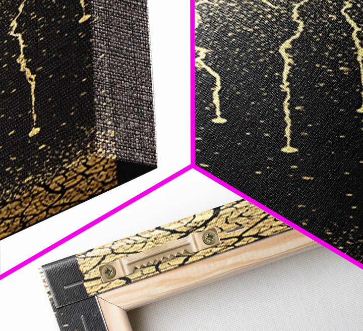 Gold Cracked Tree Roots On Black Wall Art, Abstract African Inspired Decor, Textured Canvas Print For Modern Living Room Gift