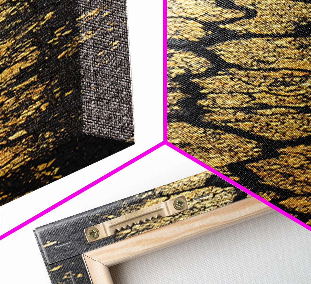 Gold Vein Through Cracked Black Earth Canvas Print, Abstract Wall Art, African Inspired Modern Decor For Living Room Gift
