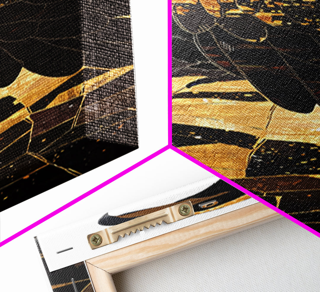 Black And Gold Falcon On Rocks Canvas Print, African Animal Art, Luxury Bird Portrait, Modern Geometric Wall Decor Unique Gift