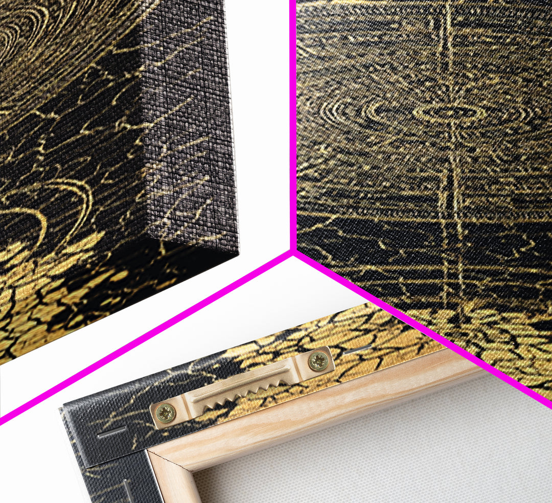 Black Gold Cracked Mandala Wall Art, Abstract African Tribal Art, Spiritual Geometric Decor, Luxury Statement Canvas Print