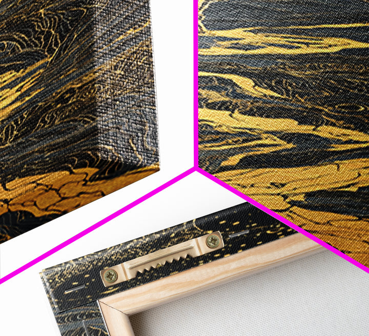 Golden Moon Elephants In Cosmic River Wall Art, African Safari Art, Black And Gold Decor, Mystical Landscape, Statement Print