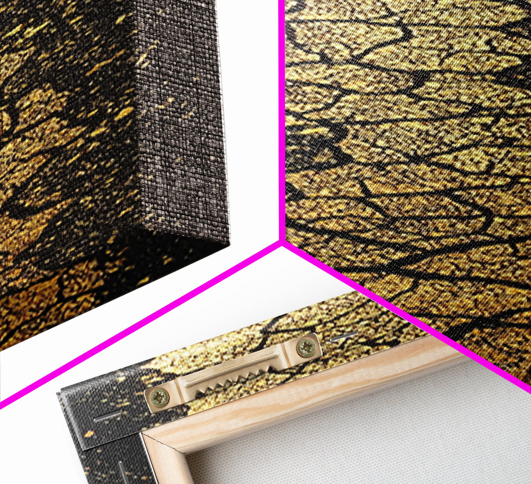 Cracked Gold Earth Texture On Deep Black Canvas Print, Abstract African Art, Luxury Wall Decor, Modern Minimalist Artwork