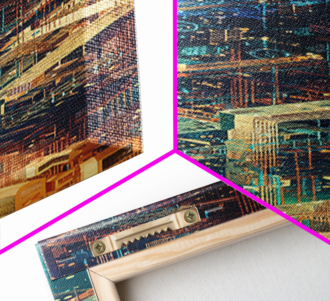 Neon Cyberpunk Megacity Wall Art, Futuristic Cityscape Canvas Print, Modern Urban Decor, Sci Fi Architecture Poster, Tech Noir Gift