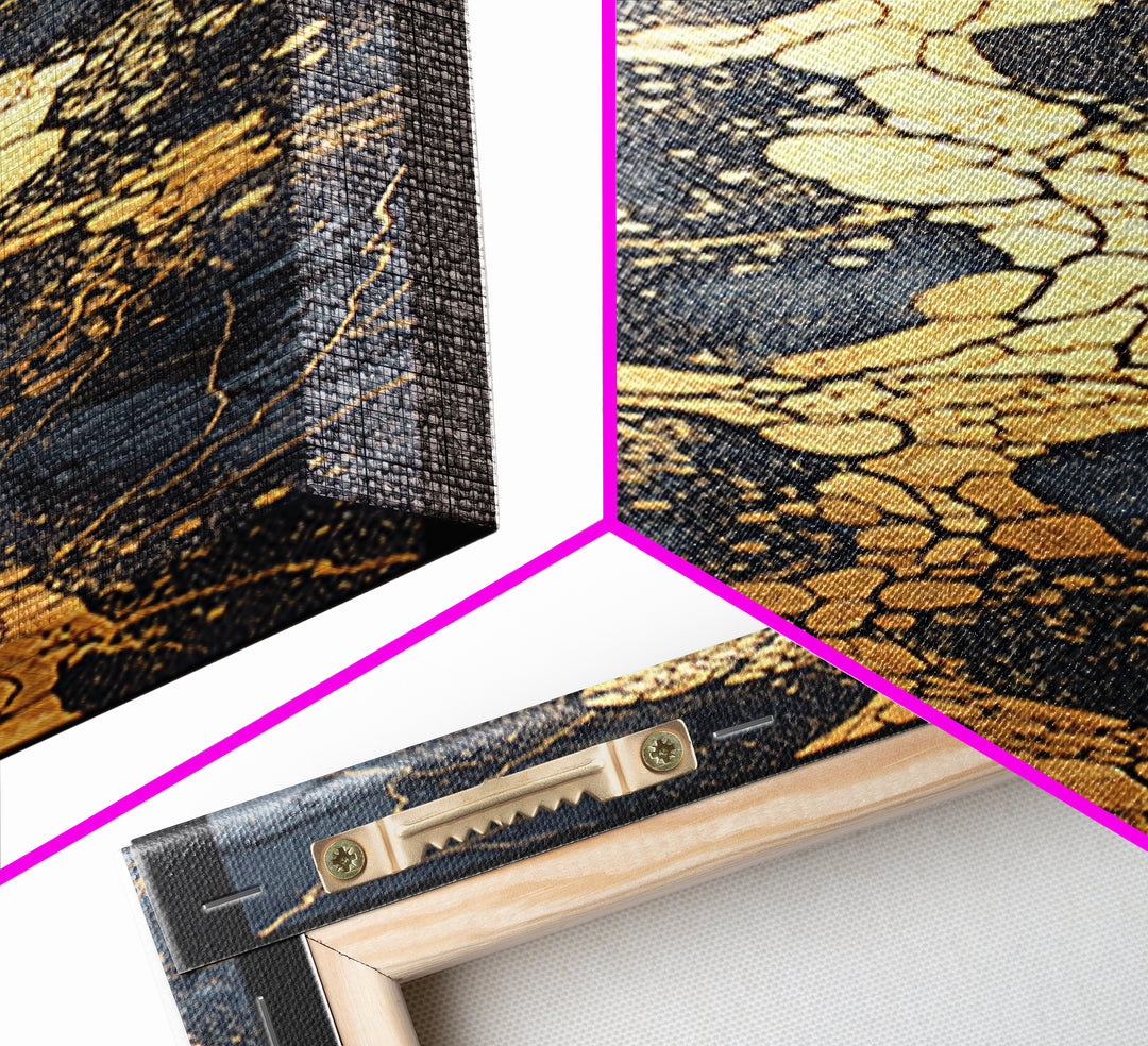 Black Marble Gold Vein Abstract Wall Art, Kintsugi Style Canvas Print, Luxury Modern Decor, Earth Tone Statement Art, Bold Home Decor