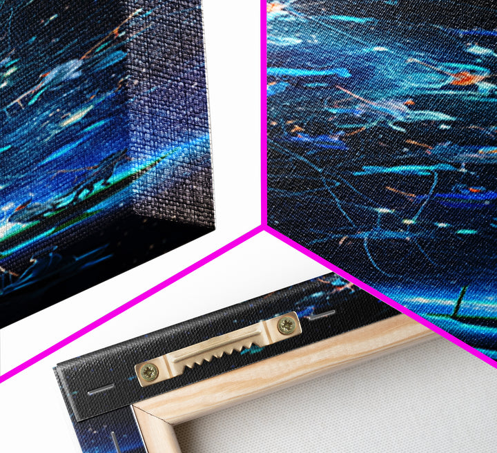 Glowing Fish Constellation Wall Art, Cosmic Ocean Canvas Print, Blue Galaxy Sea Life, Dreamy Nautical Modern Decor, Large Decor Art