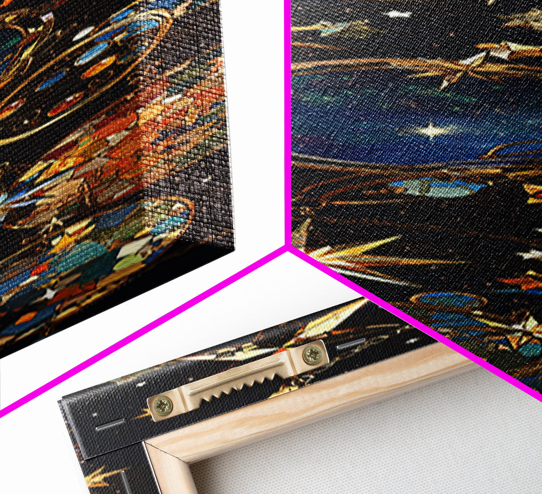 Celestial Orbit Stars Canvas Print, Gold Boho Wall Art, Mystical Galaxy Decor, Luxury Abstract Home Decor Gift For Art Lovers