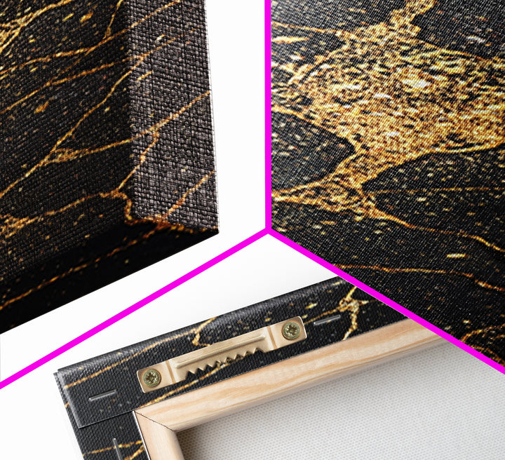 Black Gold Kintsugi Crackle Wall Art, Abstract Stone Canvas Print, Luxury Modern Home Decor, Earth Tone Art Gift For Living Room