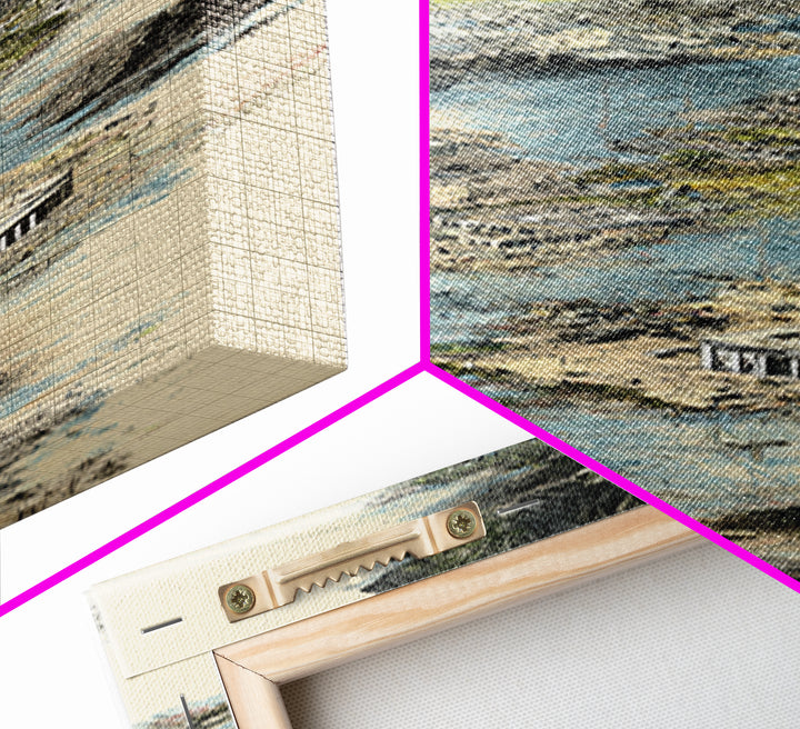 Floating Temple Ruins In Misty Clouds Framed Canvas Print, Ancient African Art Decor, Beige Abstract Landscape Wall Art Gift