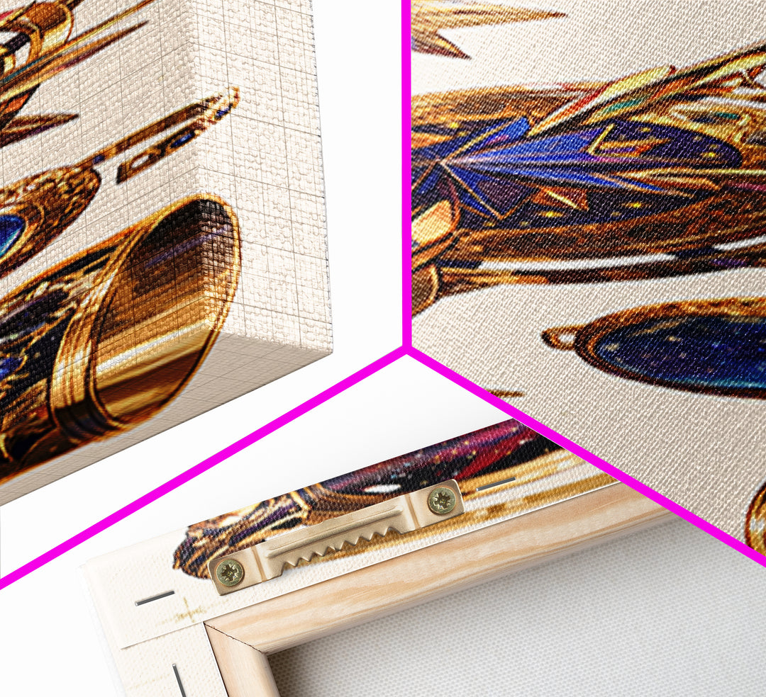 Celestial Compass Jewelry Canvas Print, Gold Star Rings Wall Art, Luxury Fashion Decor, Mystic Galaxy Home Decor Gift For Her