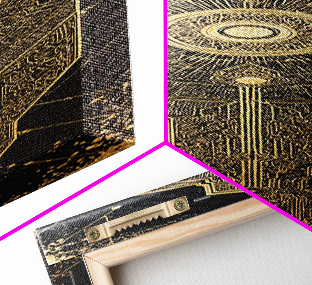 Black Gold Geometric African Shield Wall Art, African Abstract Art, Modern Canvas Art, Afrocentric Decor, Luxury Canvas Print