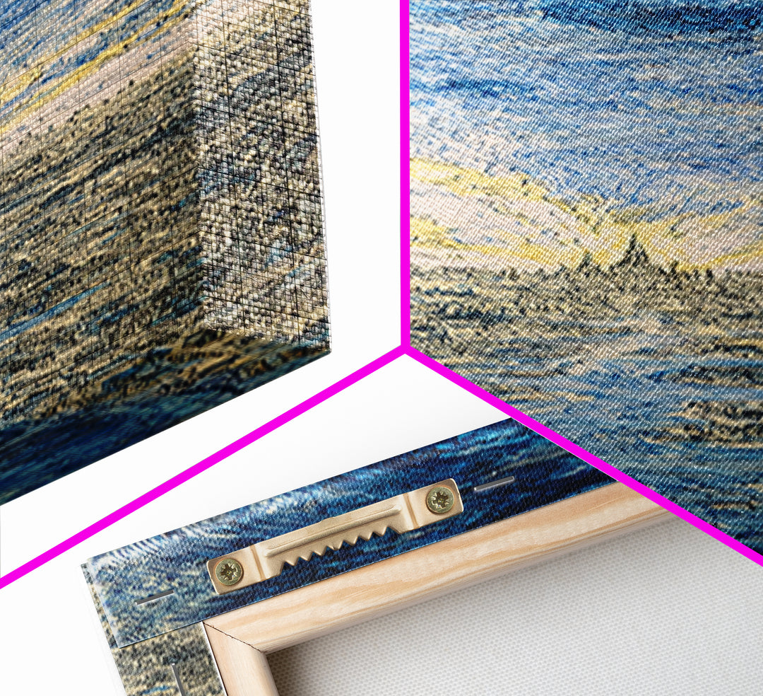 Blue Vortex Sky Above River Valley Wall Art, Abstract Landscape Canvas Print, Modern Nature Scene Art, Dreamy Home Decor