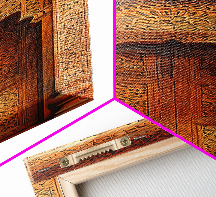 Ornate Moroccan Carved Door Framed Canvas Print, African Inspired Wall Decor, Boho Entryway Art, Rustic Home Decor Gift Print