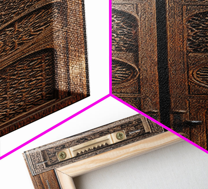 Intricate Antique Wooden Door Canvas Print, Moroccan African Wall Art, Tribal Pattern Decor, Bohemian Home Decor Statement
