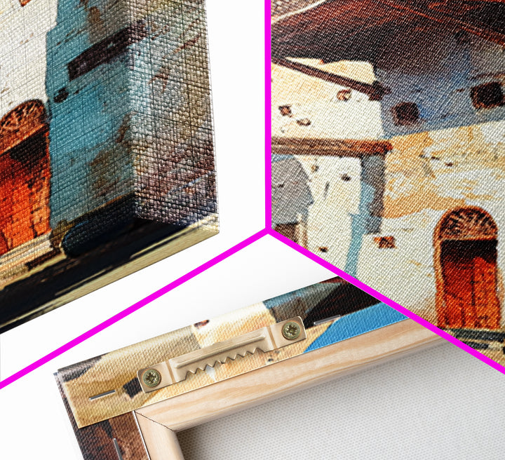 Narrow Old Town Alley Framed Canvas Print, Moroccan Street Wall Art, African Inspired Rustic Decor, Mediterranean Home Gift