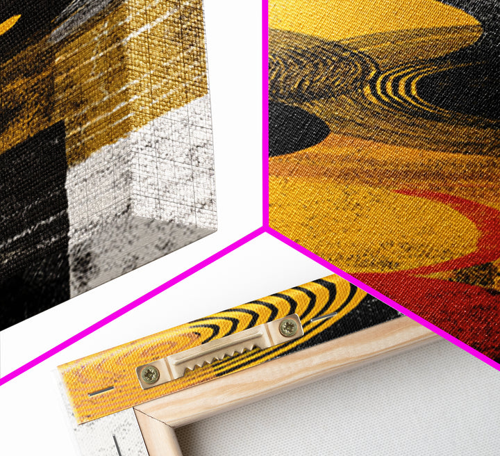 Black Gold And Orange Abstract Circles Canvas Print, Geometric African Inspired Wall Decor, Modern Boho Office Home Decor Gift