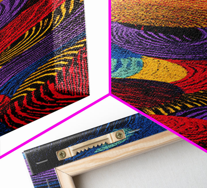 Vibrant Rainbow Spheres And Curved Lines Wall Art, Colorful Abstract African Inspired Canvas, Modern Statement Decor Gift