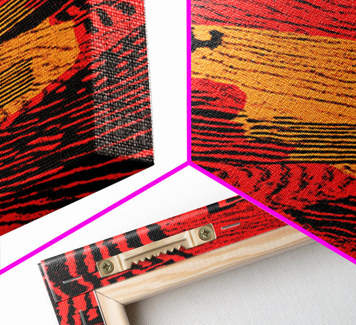 Red Orange Mud Cloth Textile Pattern Canvas Print, Abstract African Tribal Wall Decor, Bold Ethnic Home Decor Gift For Her