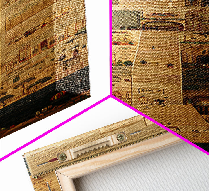 Ancient African City Manuscript Canvas Print, Egyptian Map Collage Wall Art, Hieroglyphic Cultural Home Decor For Living Room