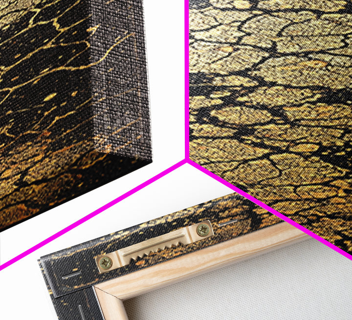 Abstract Gold Cracked Stone Wall Art, Black And Gold African Inspired Canvas Print, Luxury Texture For Modern Home Decor