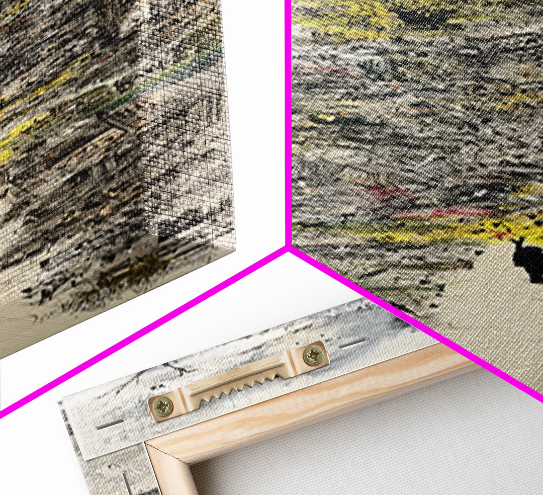 Dreamy Abstract City Ruins Wall Art, Gray Yellow Urban Landscape, Contemporary Canvas Print, Statement Office Decor Gift