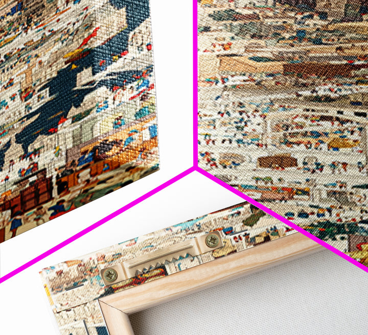 White Coastal Medina City Map Wall Art, Detailed African Travel Poster, Moroccan Inspired Canvas Print, Cultural Home Decor