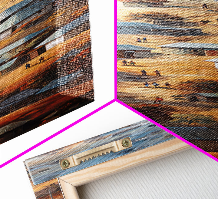 Round Hut African Village Wall Art, Aerial Tribal Landscape Painting, Earth Tone Canvas, Authentic Africa Home Decor, Gift