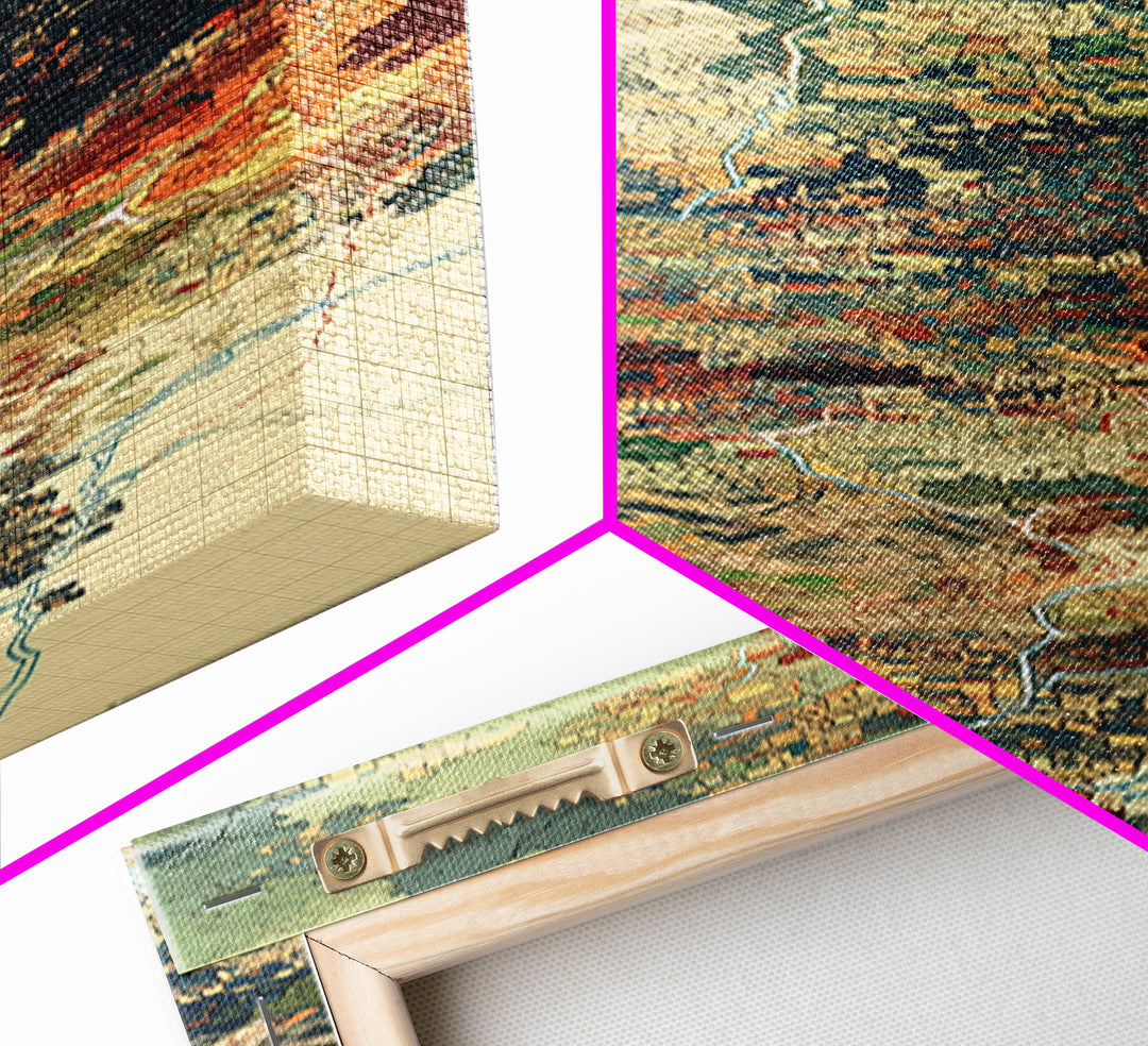 Pixelated Aerial Landscape Wall Art, Abstract African Map Inspired Print, Green Orange Modern Canvas, Statement Home Decor