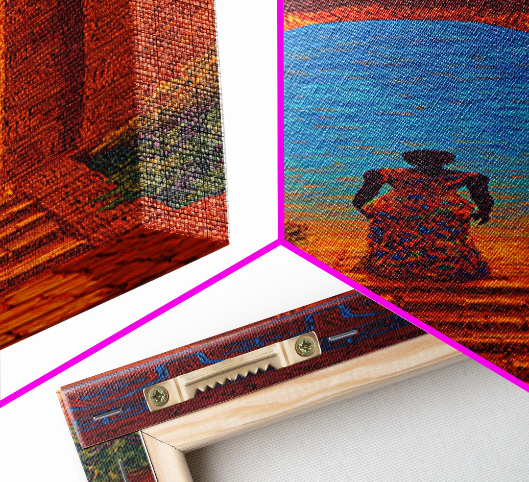 African Woman In Ornate Arch Wall Art, Blue Sea Doorway Painting, Afrocentric Decor, Cultural Travel Canvas Print Gift Idea