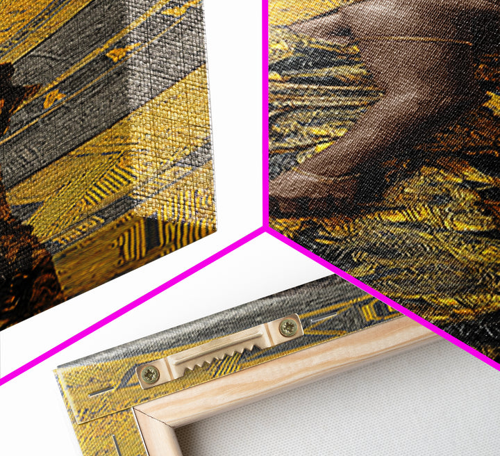 Elegant Black Woman In Gold Dress Canvas Print, African Portrait Wall Art, Afrocentric Fashion Decor, Modern Cultural Gift