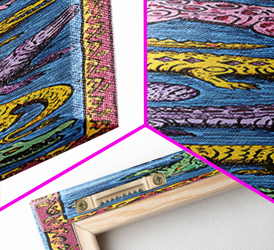 Colorful African Crocodile And Lizard Folk Wall Art, Tribal Animal Pattern, Safari Decor, Vibrant Reptile Canvas Print Gift