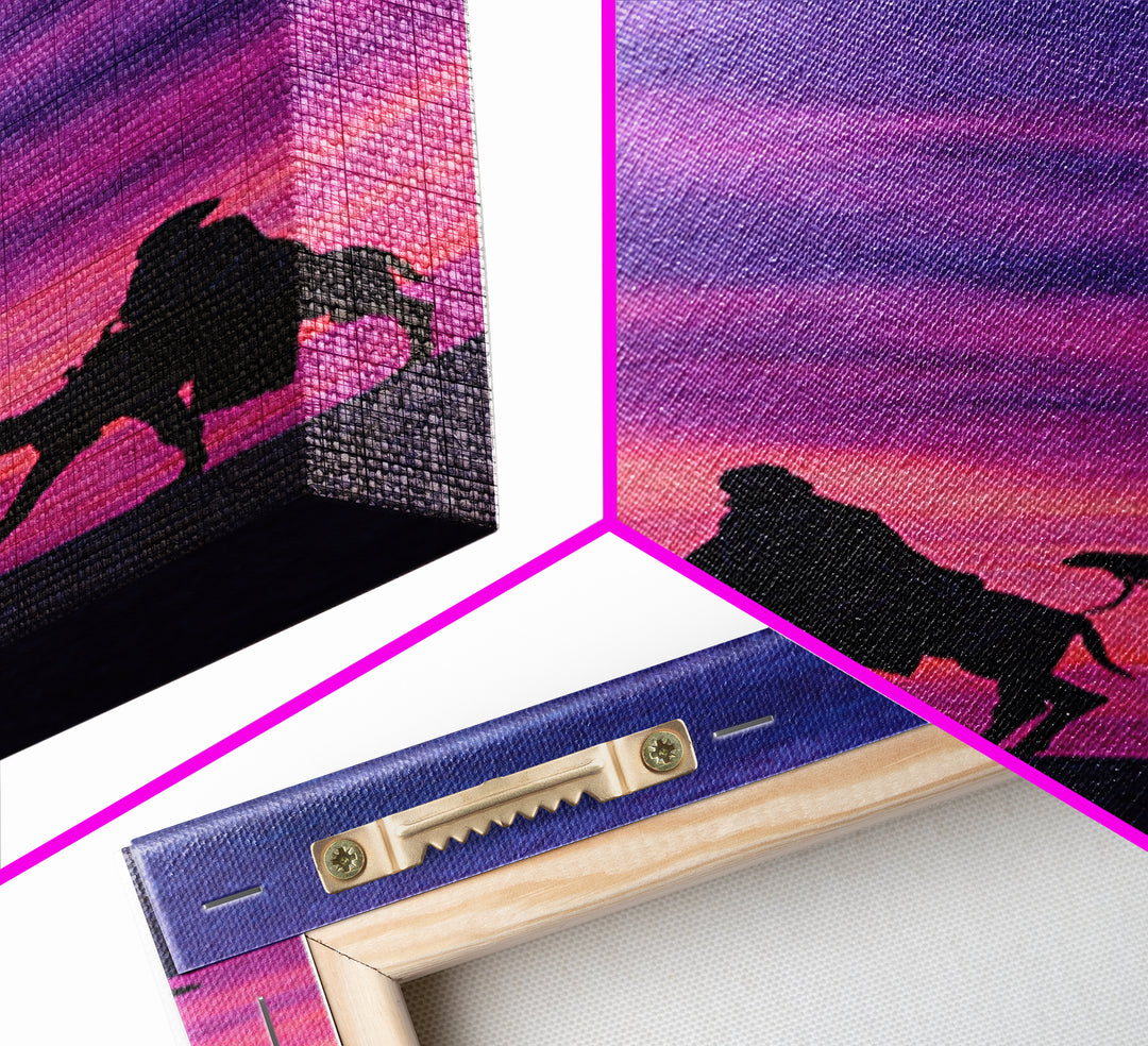 Pink Purple Sunset Camel Caravan Wall Art, African Safari Art Print, Desert Travel Decor, Boho Canvas For Bedroom Gallery