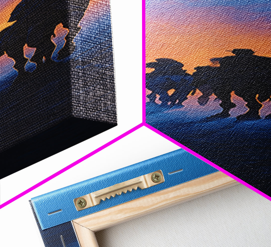 Dawn Camel Caravan In Blue Desert Canvas Print, African Travel Wall Art, Safari Decor, Statement Artwork For Living Room