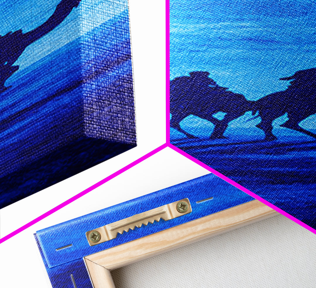 Bright Blue Camel Caravan Canvas Print, African Travel Wall Art, Sahara Desert Decor, Minimal Safari Artwork For Serene Home