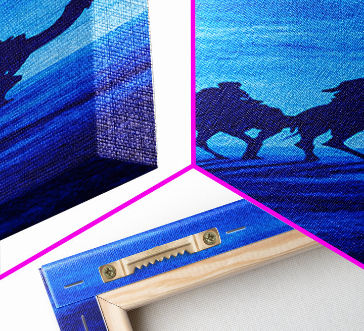 Bright Blue Camel Caravan Canvas Print, African Travel Wall Art, Sahara Desert Decor, Minimal Safari Artwork For Serene Home