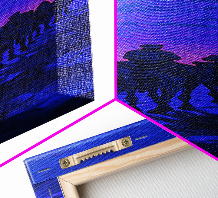 Blue Purple Desert Camel Caravan Wall Art, African Safari Art, Nomad Landscape, Boho Living Room Decor, Statement Canvas Print