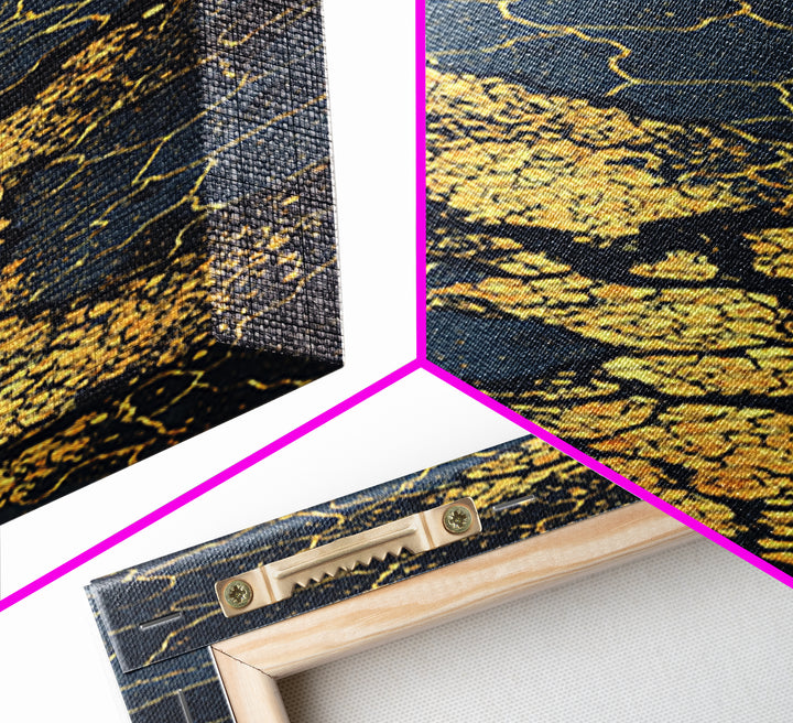 Black Gold Cracked Stone Abstract Wall Art, African Abstract Canvas Print, Luxury Marble Texture Modern Office Decor Gift