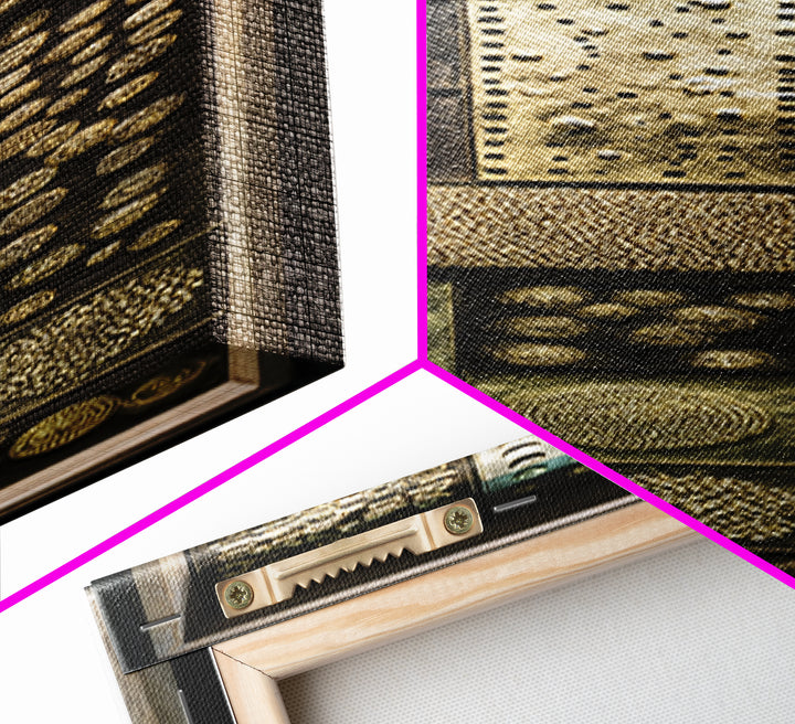 Textured Gold Tribal Assemblage Framed Canvas Print, African Inspired Wall Decor, Ethnic Abstract Art, Bold Unique Home Gift