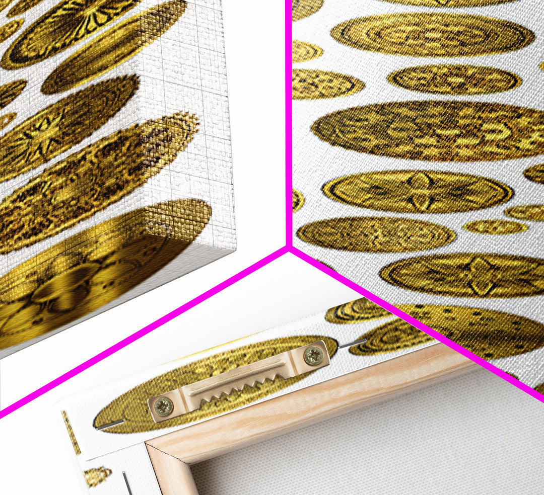 Golden Medallion Symbols On White Canvas Print, African Inspired Geometric Wall Art, Tribal Patterns, Luxury Home Decor Gift