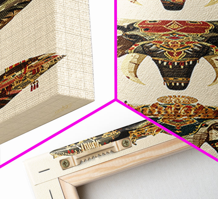 Jeweled African Elephant Trio Canvas Print, Regal Safari Wall Decor, Tribal Animal Art, Crowned Elephant, Boho Home Decor