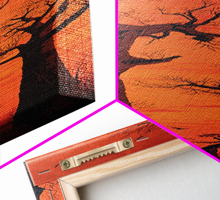 Orange Sunset Baobab Silhouette With Birds, African Wall Art, Safari Landscape, Motherland Decor, Large Canvas Print Gift
