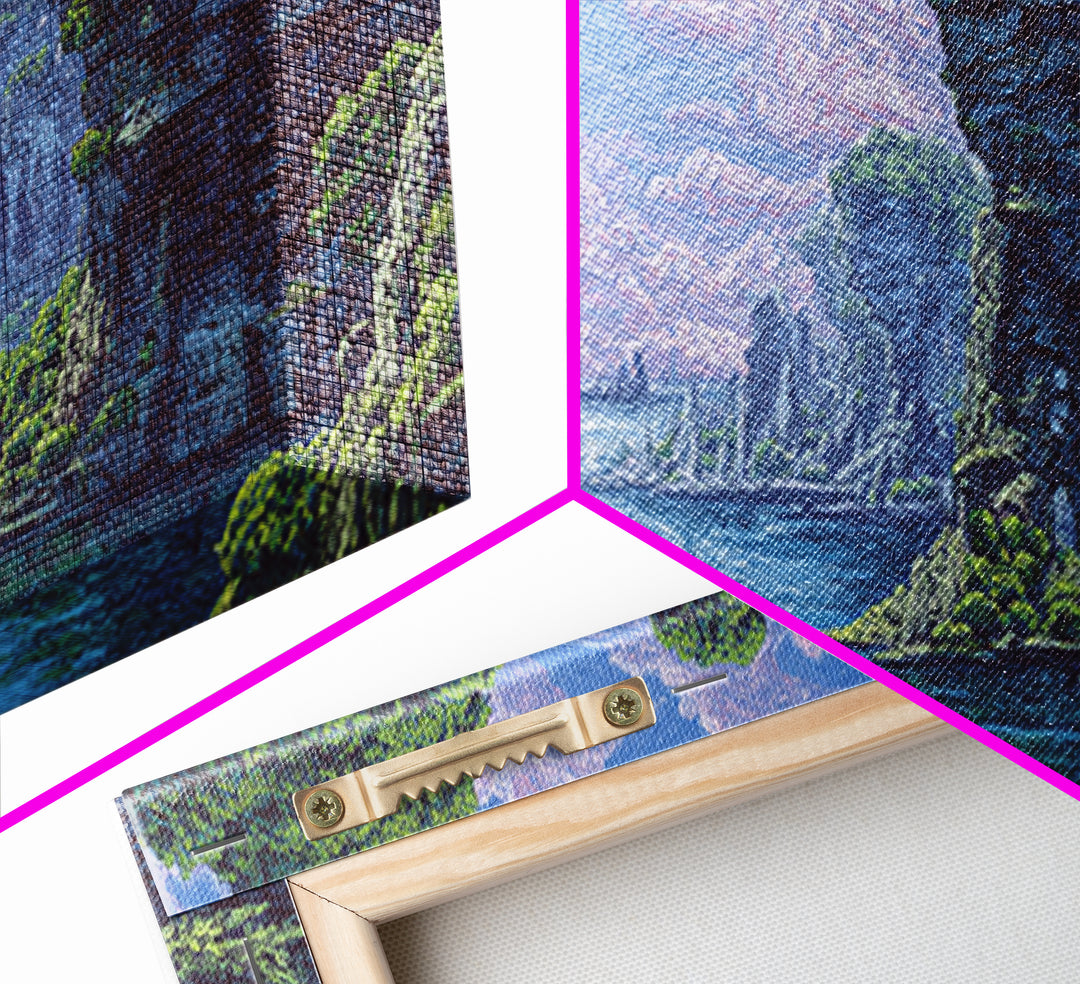 Serene Blue River Cliffs Framed Canvas Print, African Landscape, Nature Scene Art, Dreamy Wall Art For Elegant Home Decor