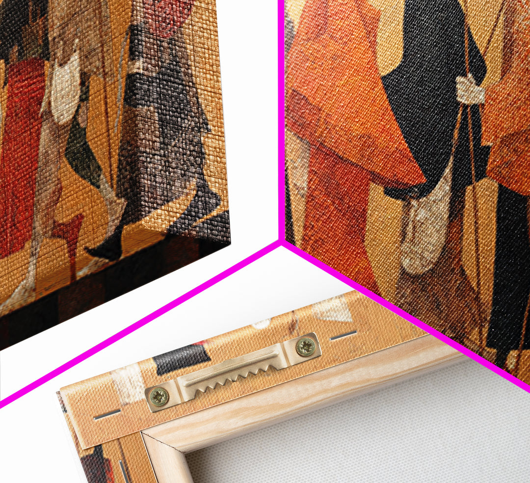 Traditional African Warriors Procession Wall Art, Tribal Culture Art Print, Earth Tone Safari Decor For Home Office Gallery