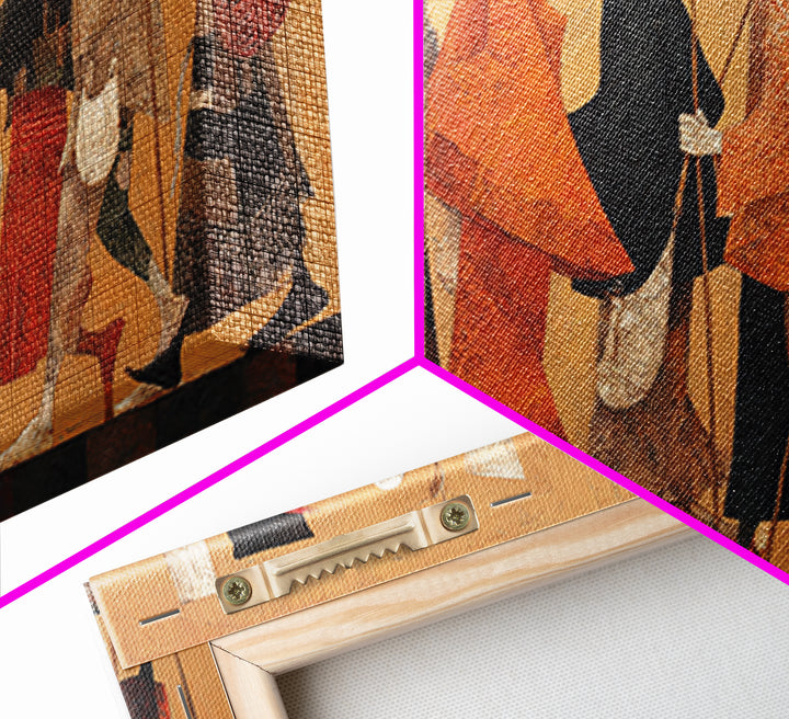 Traditional African Warriors Procession Wall Art, Tribal Culture Art Print, Earth Tone Safari Decor For Home Office Gallery