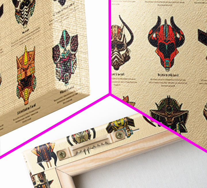 Futuristic African Mask Collection Wall Art, Tribal Mask Canvas Print, Afrofuturism Decor For Gaming Room Or Office Poster