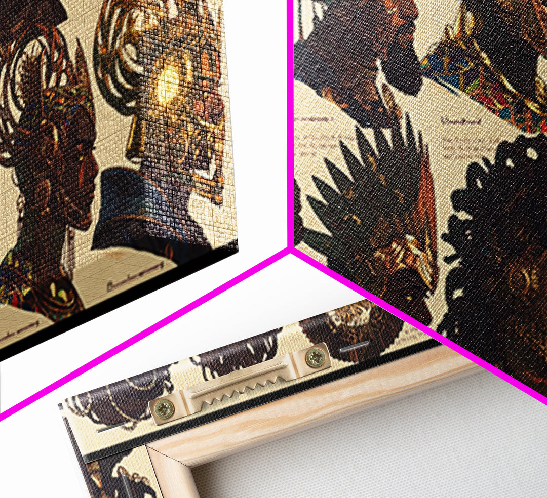 Ornate African Kings And Warriors Lineup Canvas Print, Royal Tribal Portrait Wall Art, Black Culture Decor Poster Gift Set