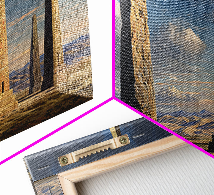 Ancient Carved Desert Obelisks Wall Art, African Egyptian Art Print, Monument Landscape, Earth Tone Home Decor Gift For Living Room