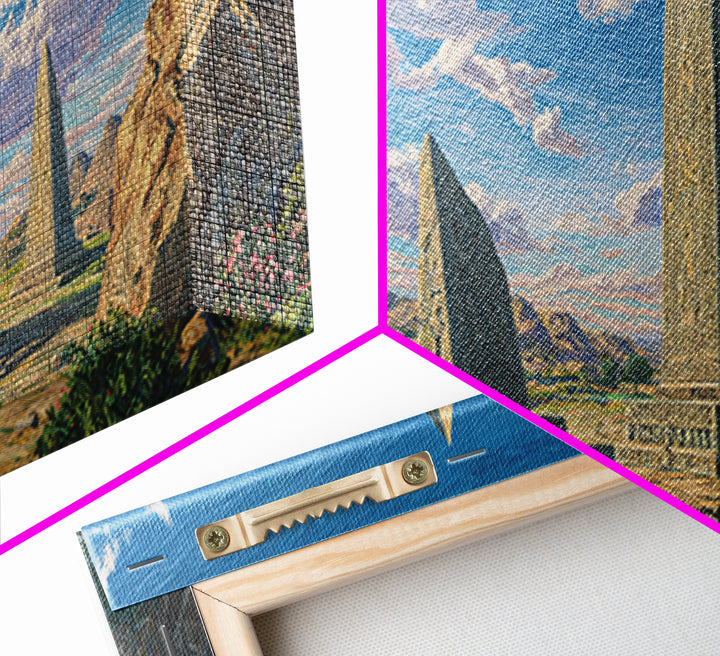 Mountain Valley Stone Obelisks Canvas Print, African Landscape Wall Decor, Ancient African Art, Nature Scene For Living Room