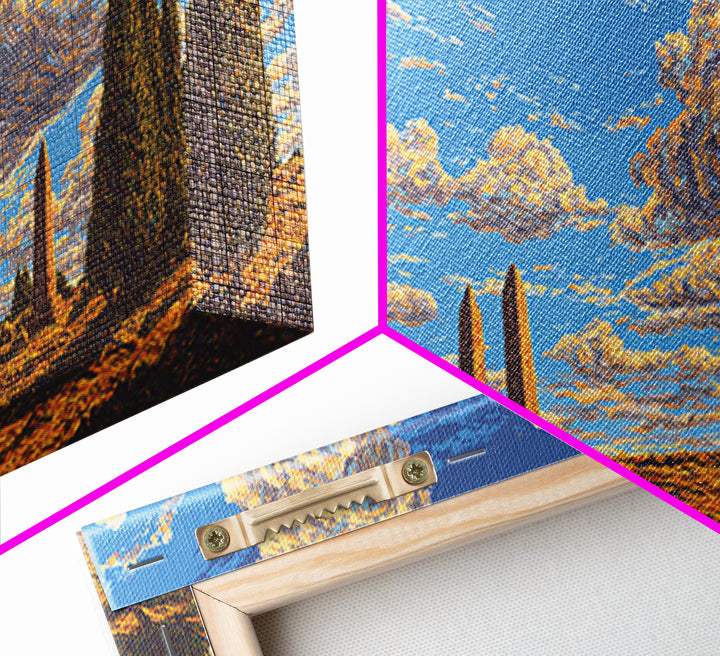 Golden Sky Obelisk Garden Wall Art, African Landscape Print, Ancient Monument Decor, Boho Earth Tone Living Room Artwork