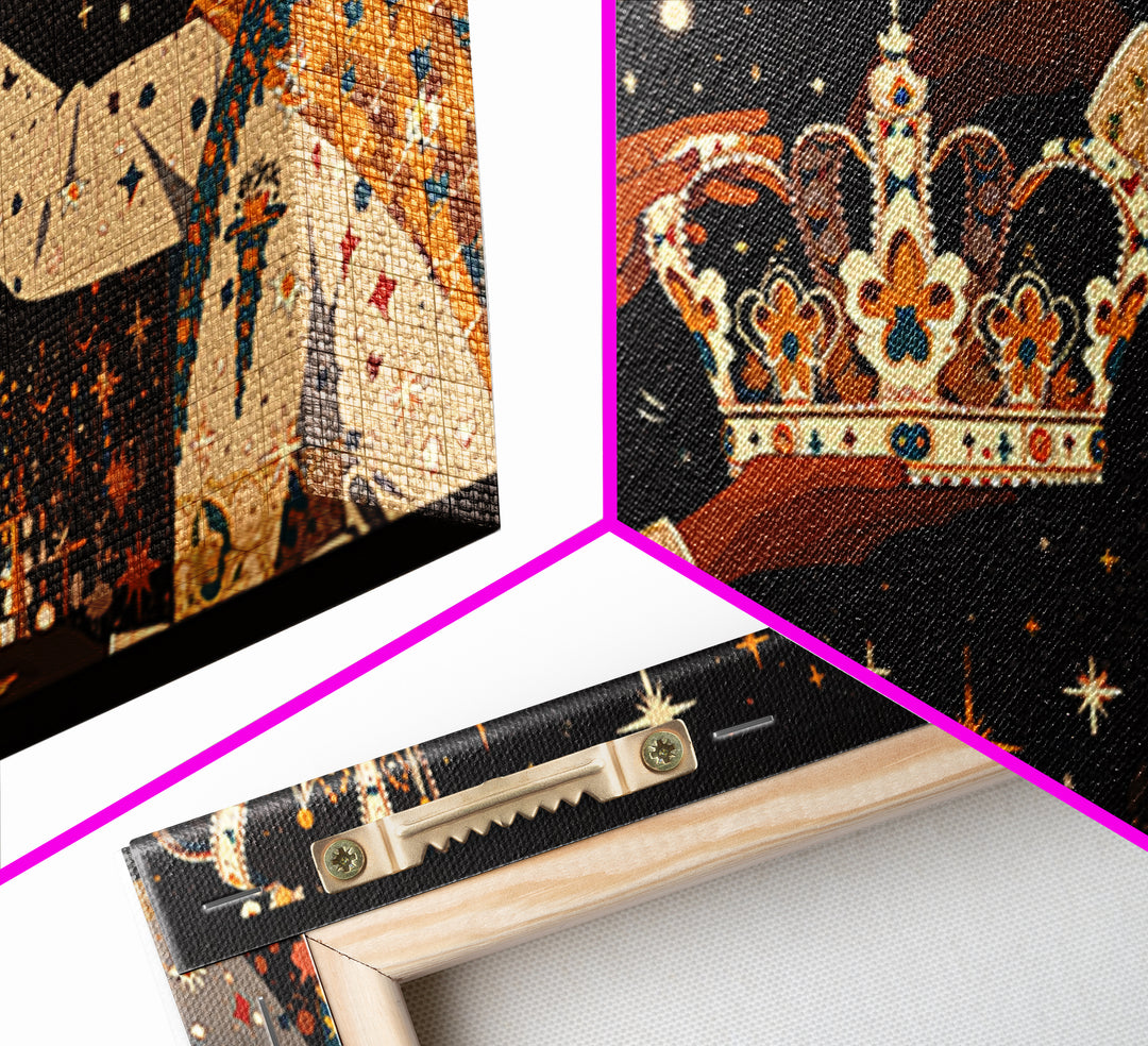 Celestial Black King And Queen Crowning Framed Canvas Print, African American Art, Royal Afrocentric Cultural Wall Decor